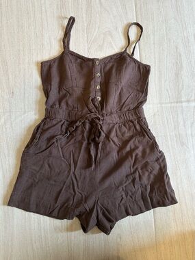 aerie Brown Smocked Waist Tank Romper